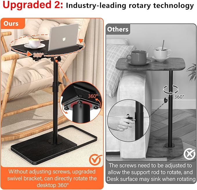 TV Tray Table for Couch, Height Adjustable/360° Swivel/180° Flip-Over Panel Design C-Shaped End Table, Sofa Arm End Side Table with Phone & Tablet Slot for Eating, Laptop,Couch Bed (Black)