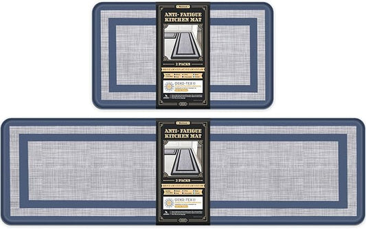Mattitude Kitchen Mats Set of 2 Cushioned Rugs 0.47 inch Thick Anti-Fatigue Mats for Kitchen Floor,Waterproof Non-Slip Mats and Rugs Set for Office,Floor,Laundry 17.3"×29"+17.3"×59",Blue