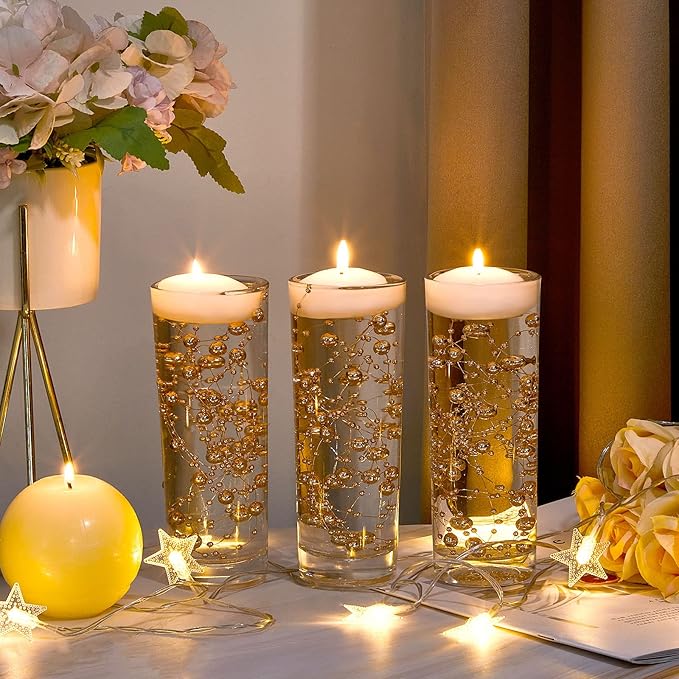 Tondiamo 24 Pcs Artificial Pearl String for Floating Candle Faux Pearls Beads String Garland Centerpiece Decoration for Vases Filler Wedding Spring Holiday Party Decor(Rose Gold)