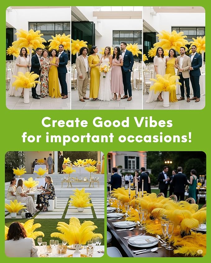 30pcs Yellow Ostrich Feathers Natural Bulk 8-10in（20-25cm） Vase Craft Wedding Home Party Centerpieces Christmas Day Decoration