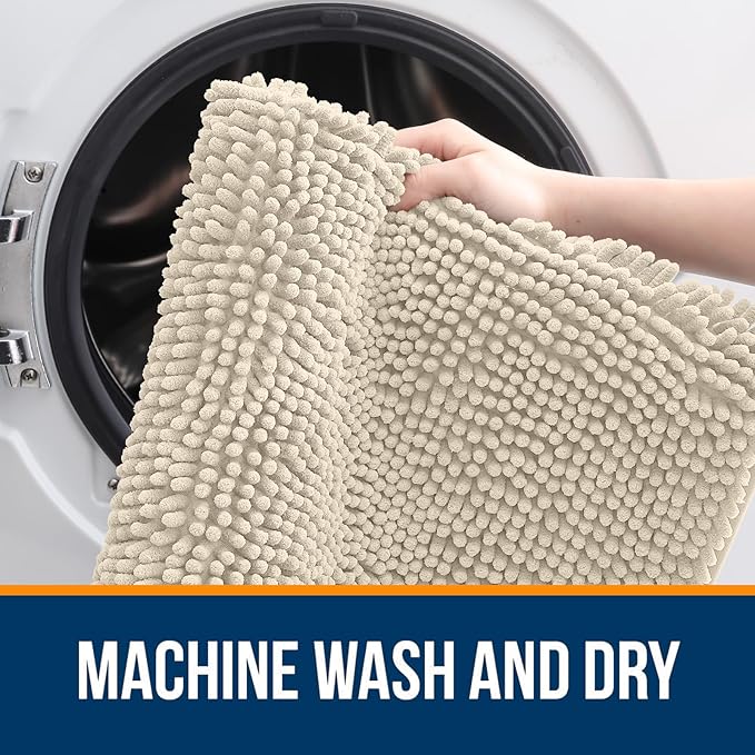 OLANLY Large Bathroom Rugs 47x32, Extra Soft Absorbent Chenille Bath Rugs, Rubber Backing Quick Dry, Machine Washable Bath Mats for Bathroom Floor, Tub and Shower, Home Decor Accessories, Sand