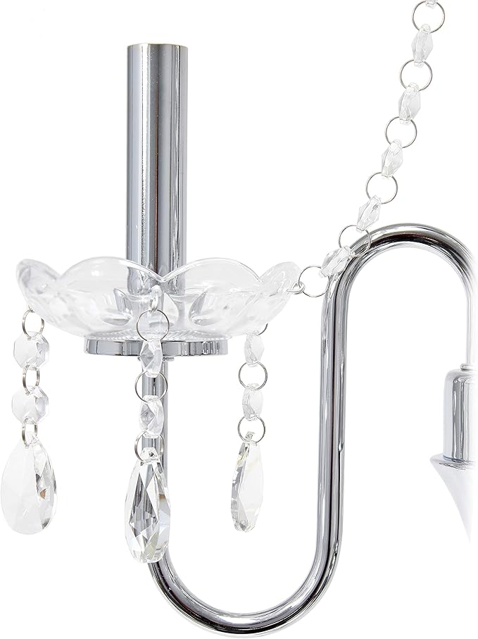 Elegant Designs LT1034-WHT Trendy Sheer Table Lamp with Hanging Crystals and Sheer Shade, White