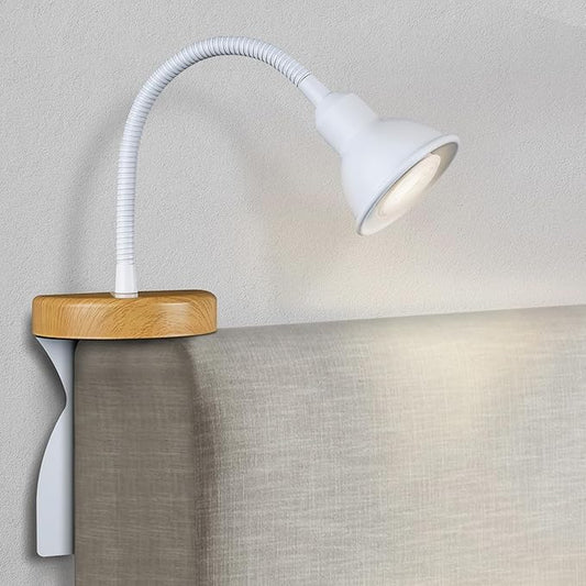 Solfres Patented Innovative Design Headboard Reading Light. No Drilling Golden Book Light for Bedtime Reading. Dimmable LED Book Reading Lamp with Bulb. Movable & Flexible, White