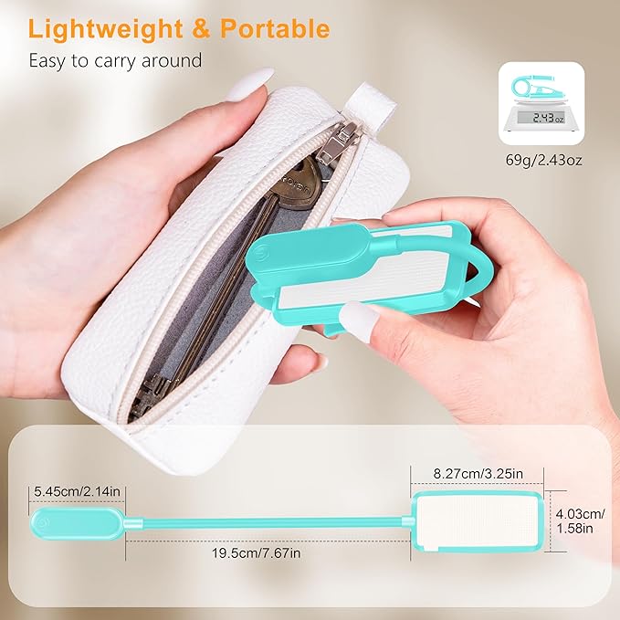 Gritin 16 LED Rechargeable Book Light for Reading in Bed- Eye Caring 3 Color Temperatures, Stepless Dimming Brightness, 80 Hrs Runtime, Lightweight Flexible Clip on Light for Book Lovers-Blue