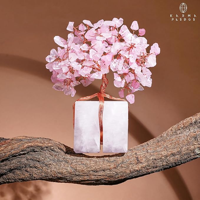 Rose Quartz Crystal Tree of Life Unique Birthday Gifts for Women, Mom, Sister, Friends. Handcrafted Chakra Healing Crystal and Stones for Positivity, Money, Luck, Aesthetic Home and Office Decor