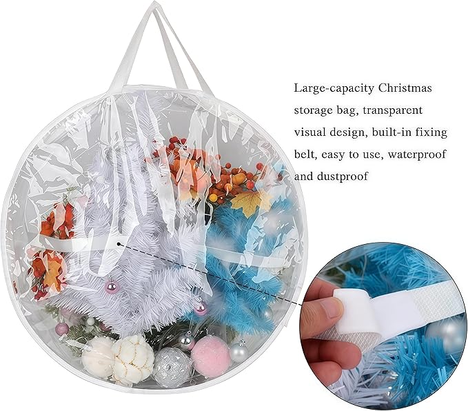 2Pcs Christmas Wreath Storage Container 30 Inch Clear Wreath Storage Bags Round Durable Wreath Bags Clear Everyday Bag with Dual Zippers and Sturdy Handles for Holiday Christmas Wreaths（Large）