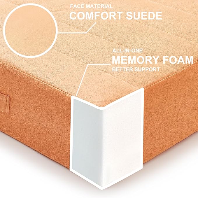 JKMAX 2 Pcs High Density Foam Floor Pillow - Upgraded Large Pillows Seating for Adults - Outdoor Floor Cushion with Soft Tufted Cover - Yoga Pillows for Sitting On Floor - 22 Inch Orange