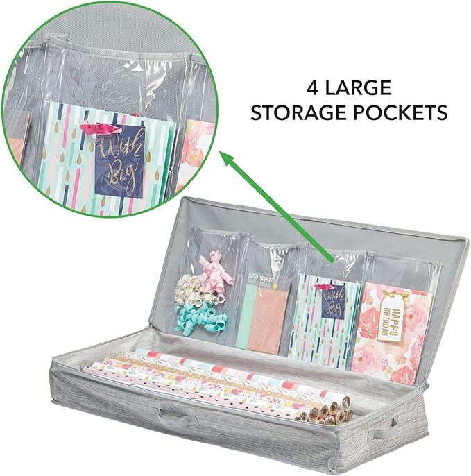 mDesign Long Gift Wrapping Organizer with Handles - Wrapping Paper Holder for Christmas and Holiday Giftwrap - Zipper Closure Storage Bag Container - Taupe/Tan