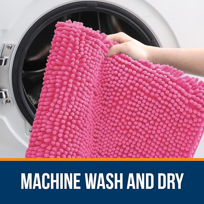 OLANLY Large Bathroom Rugs 45x27, Extra Soft Absorbent Chenille Bath Rugs, Rubber Backing Quick Dry, Machine Washable Bath Mats for Bathroom Floor, Tub and Shower, Home Decor Accessories, Hot Pink