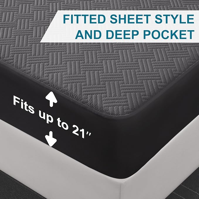 GOPOONY Waterproof Mattress Protector King Size - Breathable, Noiseless, Ultra-Soft Bed Cover, Mattress Pad Cover with Deep Stretchable Pockets 8"-21" (Gray)