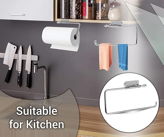 ARSUK Stainless Steel Paper Towel Holder – Wall Mounted or Under Cabinet – Rustproof Kitchen Roll Organizer for RV, Bathroom, Garage – Screws Included – 11.4 x 4.7 inch (Chrome)