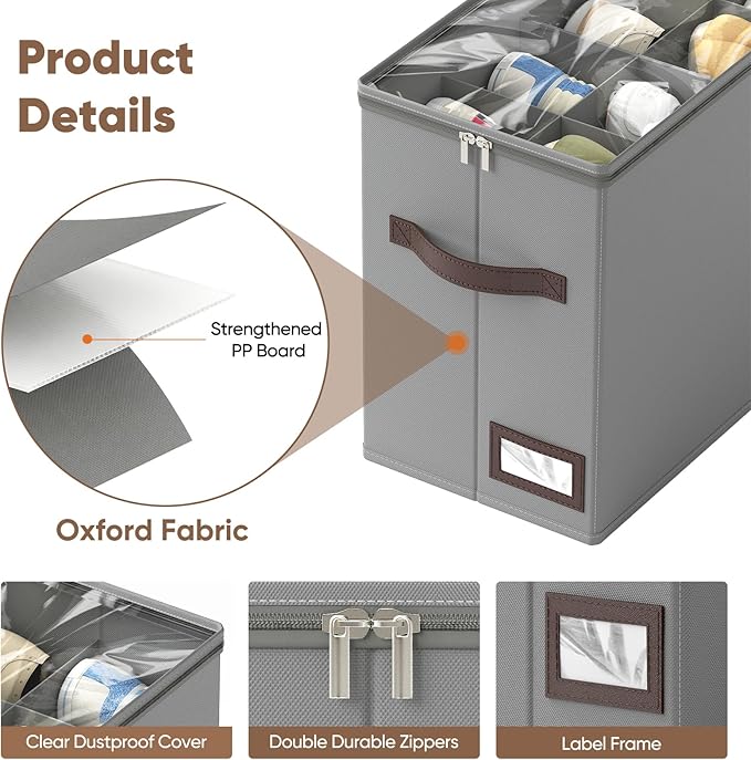 OIAHOMY 2 Pack Shoe Organizer for Closet, Foldable Shoe Storage Bins with Adjustable Dividers, Stackable Oxford Cloth Sneaker Boxes for Entryway Bedroom, Fits Up to 16 Pairs, Grey