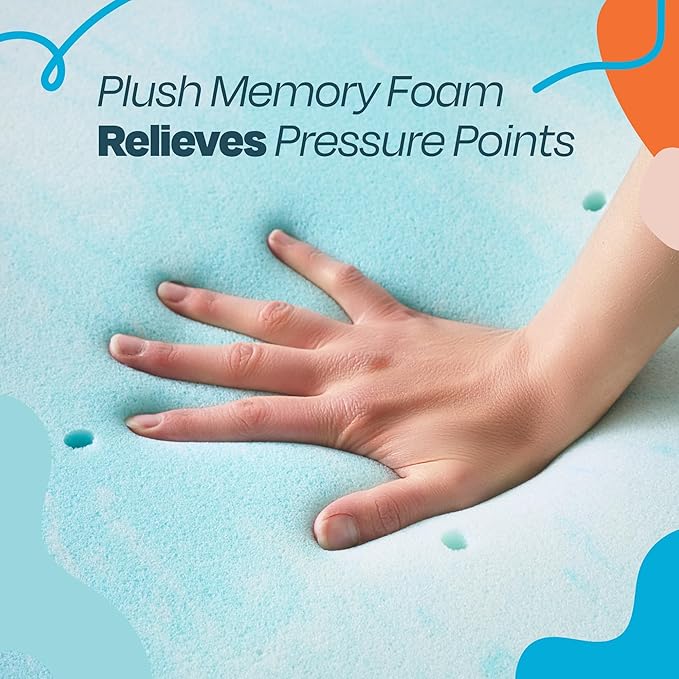 Linenspa 3 Inch Swirl Gel Memory Foam Mattress Topper, King Size – Cooling Gel Infused, Ventilation Holes – Pressure Relieving Bed Topper – CertiPUR Certified