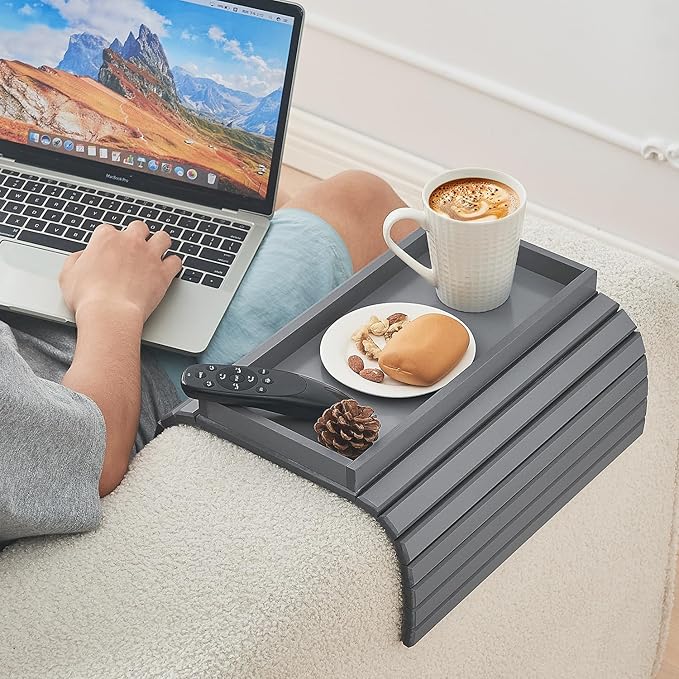 LOVYANXUE Bamboo Sofa Arm Tray, Anti Falling Couch Arm Tray Table, Foldable Couch Armrest Table, Portable Sofa Armrest Trays Cup Holder for Drink, Cups, Phone, Snacks, Remote