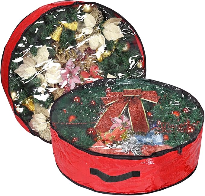 Propik Christmas Wreath Storage Bag 30" - Garland Holiday Container with Clear Window - Tear Resistant Fabric - 2 Pack (30 Inch, Red)