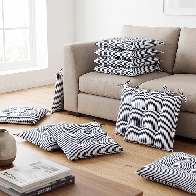 Geetery 12 Pcs Floor Pillows Bulk Seating Cushions for Floor Chair 15.7'' Large Meditation Cushion for Yoga Living Room Tatami Bedroom Balcony Office (Stripe Color,Square)