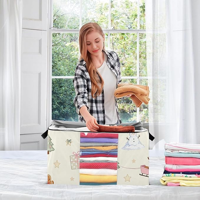 2 Pack Bed Sheet Storage Bags Stackable Storage Closet Foldable Closet Shelving Organizer Storage Box Christmas Tree Snowman Pink