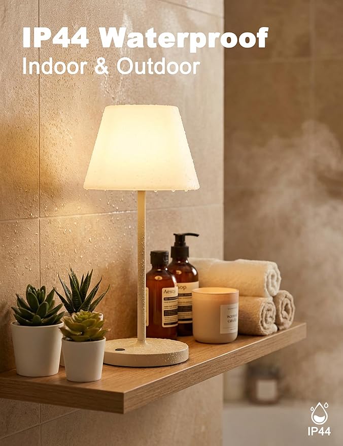 WEILAILUX Mini LED Cordless Table Lamp Rechargeable, 3000mAh Battery Operated Shower Lamp Waterproof, Touch Dimmable 2700K Night Light for Patio Camping Dining Outdoor (Mini Khaki)