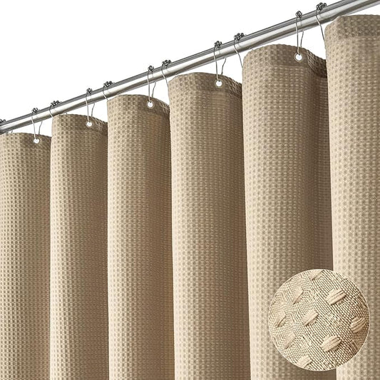 Dynamene 60 inch Stall Shower Curtain - Waffle Weave Heavy Duty Thick Fabric Shower Curtains for Bathroom,Weighted Hotel Spa Luxury Cloth Bath Curtain Set with 10 Plastic Hooks,60x72, Beige/Khaki