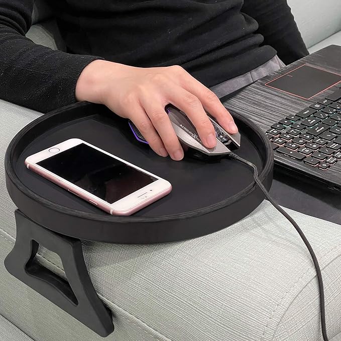 NDL Sofa Armrest Clip Table – No-Slip Couch Tray for Drinks, Snacks, Remote, Gamepads, Adjustable Armchair Table for Living Room, Bedroom, Dorm – Fits Most Armrests