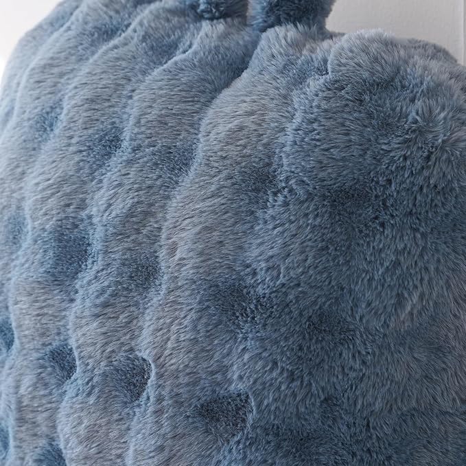Yaoshuho Faux Fur Reading Pillow for Sitting in Bed, Large Backrest Bed Pillow with Arms, Back Support Pillow for Lounging Bedrest, Dusty Blue