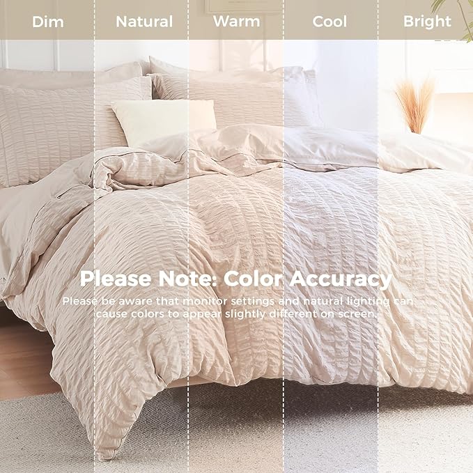 HYMOKEGE Beige Twin XL Comforter Set Seersucker 5 Pieces, All Season Luxury Bed in a Bag for Bedroom, Bedding Set with Comforter, Sheets, Pillowcase & Sham