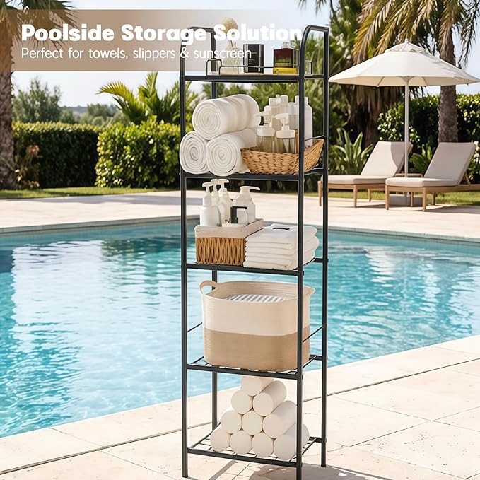 Towel Racks for Bathroom，5-Story Free Standing Towel Holder,Durable Metal Towel Organizer,Pool Towel Storage,Modern Bath Towel Shelf for Bathroom, Home, Poolside