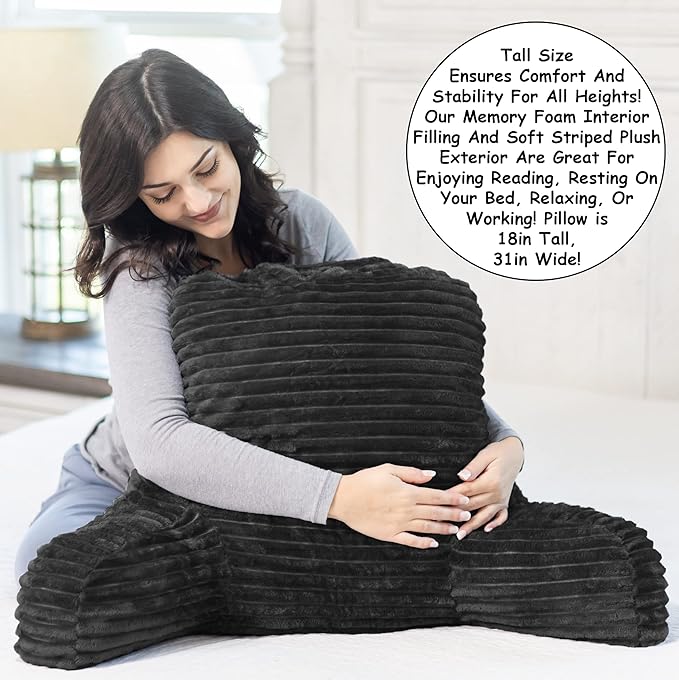 Homie Reading Pillow with Reading Light and Wrist Support, Has Arm Rests, and Back Support for Bed Rest, Lounging, Reading, Working on Laptop, Watching TV (Black)