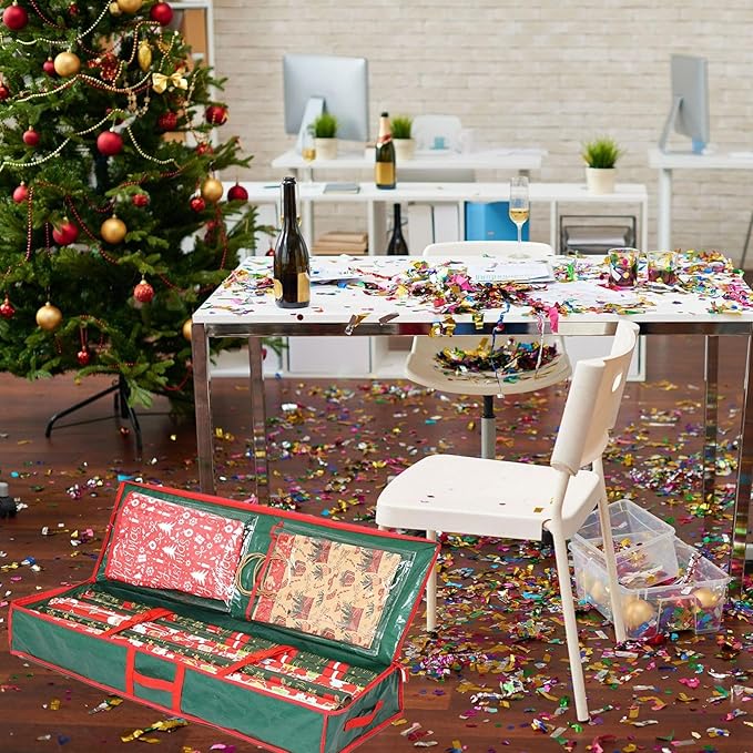 AOLHXY Gift Wrap Organizer, christmas storage under bed,Christmas Wrapping Paper Storage Bag Useful Pockets for Xmas Accessories, Large Capacity Storage Box,Holiday Accessories