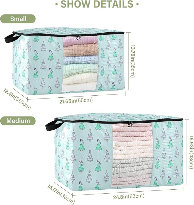 Burbuja 2 Pack Storage Bag Organizer with Handles for Clothes, Blankets, Bedding, Christmas Tree Foldable Storage Bag with Zipper & Clear Window, 95L