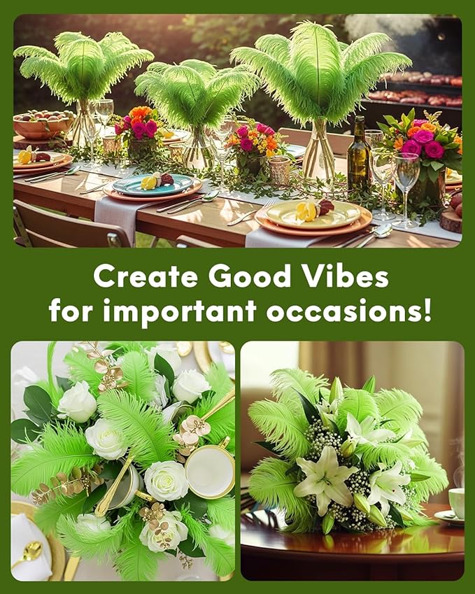 30pcs Fruit Green Ostrich Feathers Natural Bulk 9-12inch(23-30cm) Vase Craft Wedding Home Party Centerpieces Christmas Day Decoration