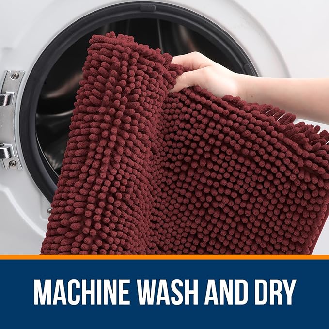 OLANLY Bathroom Rugs 30x18, Extra Soft Absorbent Chenille Bath Rugs, Rubber Backing Quick Dry, Machine Washable Bath Mats for Bathroom Floor, Tub and Shower, Home Decor Accessories, Andorra Red-Brown