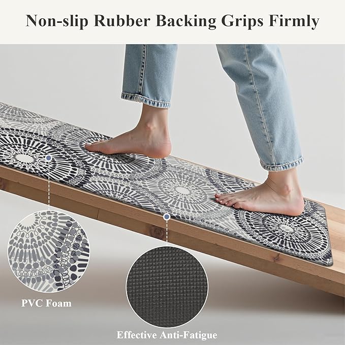 HEBE Anti Fatigue Kitchen Rugs Sets of 2, Non Slip Kitchen Mats for Floor, Waterproof Cushioned Comfort Standing Carpet for Kitchen Sink, Home Office, Laundry Room