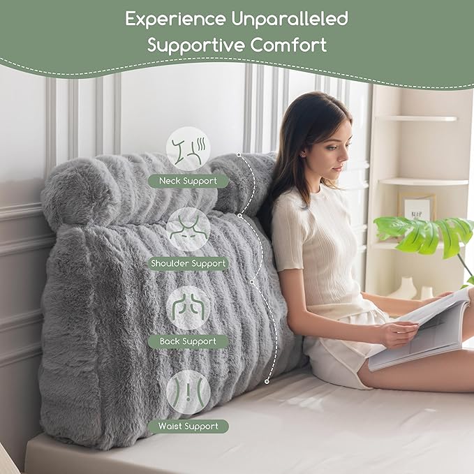 HIGOGOGO Headboard Pillow Queen,Ultra-Soft Wedge Pillow with 2 Cylindrical Neck Pillows,Memory Foam Filling,Back Support Pillows for Bed Sitting Up, Reading & Working, Removable Cover, 59.1"x19.7"