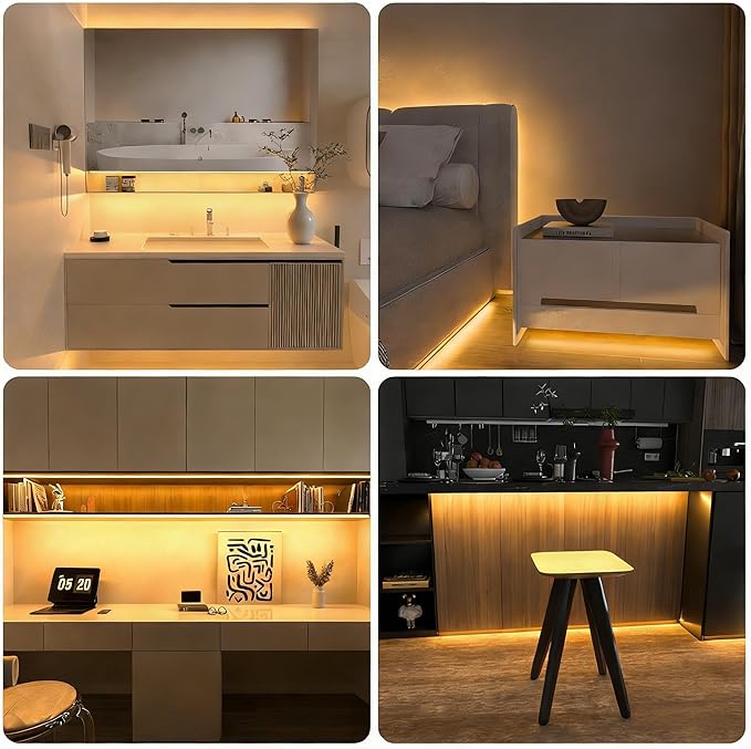 WOBANE COB LED Strip Light Kit,9.8ft Dimmable LED Light Strip with RF Remote for Kitchen Cabinet,Counter,Shelf,Hidden 3000K Warm White,CRI90+,Surper Bright,1500lm,Timing,960 LEDs,ETL Adapter