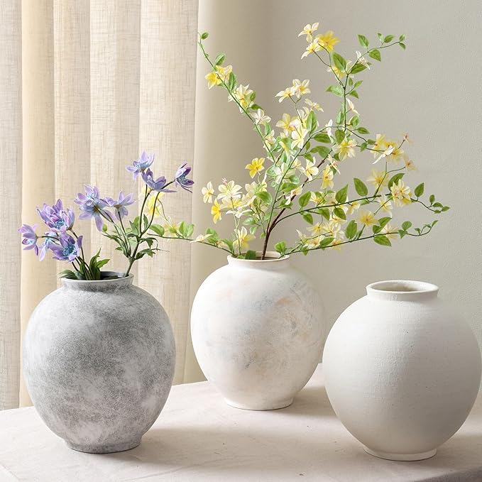 Starttag Large Ceramic Vase, 9.8 inch Rustic Farmhouse Flowers Vase for Home Decor, Sandstone Texture Round Pottery Tall Vase Indoor for Table Living Room Decor, Wabi Sabi