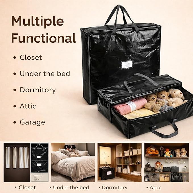 SATINIOR 4 Pack Wreath Storage Clothes Blanket 24 Inch Foldable Moving Storage Bags with Handles Double Zipper Large Square Closet Organizers and Containers for Bedding Duvet Comforter (PE)