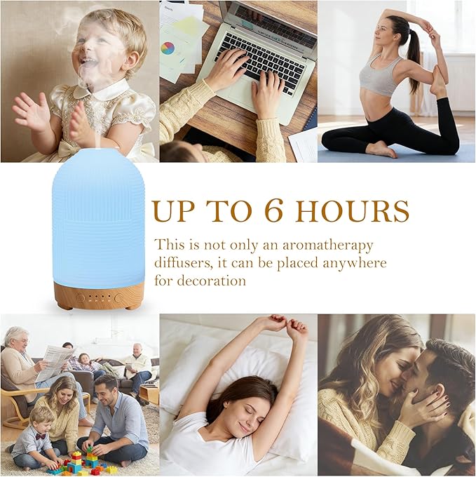 200ml Ultrasonic Essential Oil Diffuser,Aromatherapy Diffuser with 9 Color,2h/4h/6h Time,Ceramic Diffuser Oil Machine,Auto Shut-Off,Aroma Oil Diffusers for Home,Bedroom,Office