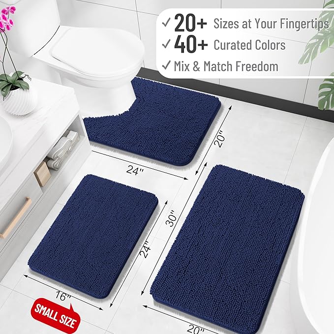 OLANLY Large Bathroom Rugs 70x46, Soft Absorbent Chenille Bath Rugs, Rubber Backing Quick Dry, Machine Washable Bath Mats for Bathroom Floor, Tub and Shower, Home Decor Accessories, Twilight Sapphire