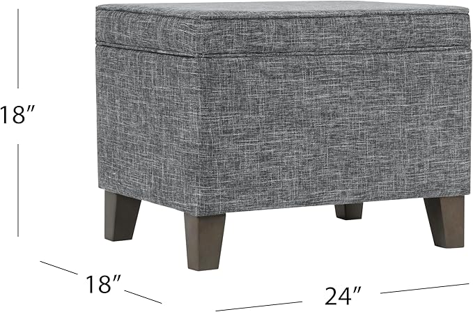 HomePop Home Decor | Medium Square Storage Ottoman with Hinged Lid | Ottoman with Storage for Living Room & Bedroom, Grey