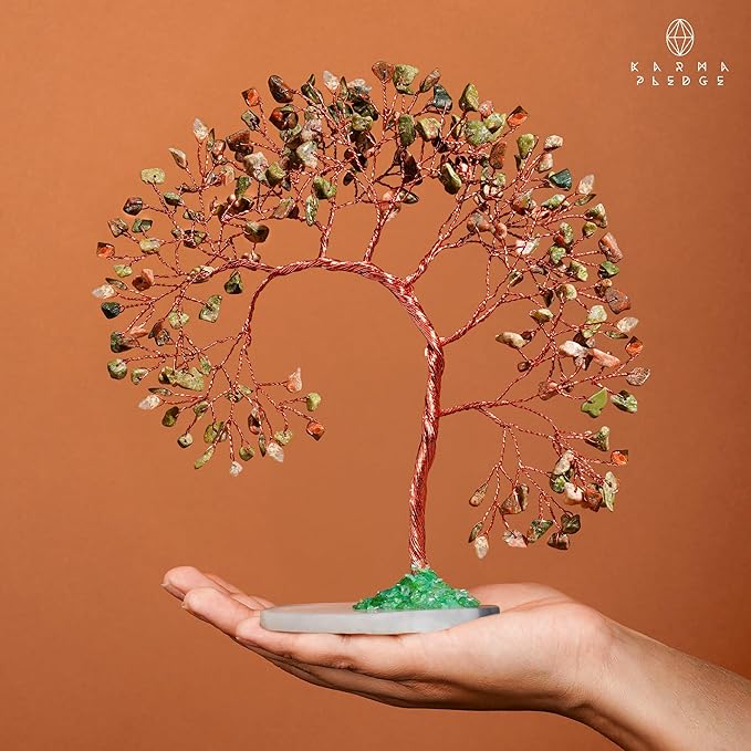 Crystal Tree of Life for Home, Office, Room, Wall Decor to Bring Money & Good Luck, Handmade Unakite Reiki Healing Chakra Tree Gifts for Women, Men, Mom & Dad, Unique Gifts for Birthday & Anniversary