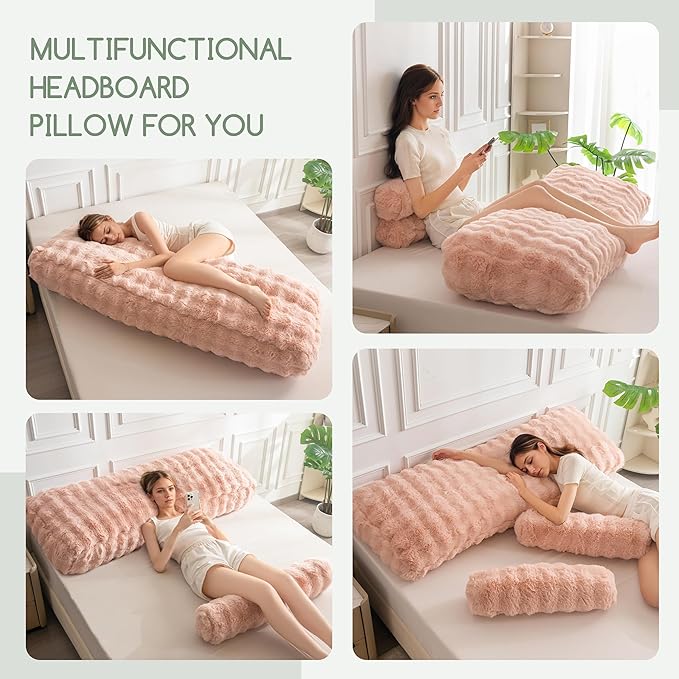 HIGOGOGO Headboard Pillow Queen,Ultra-Soft Wedge Pillow with 2 Cylindrical Neck Pillows,Memory Foam Filling,Back Support Pillows for Bed Sitting Up, Reading & Working, Removable Cover, 59.1"x19.7"