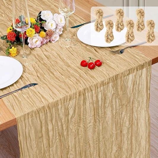 6 Pack Cheesecloth Table Runner 10Ft Christmas Gauze Boho Table Runners for Wedding Decor Bridal Shower Decorations(35" x 120")