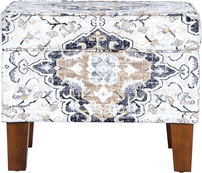 Homepop Home Decor |K7646-A862 | Upholstered Modern Rectangular Storage Ottoman | Hinged Lid Ottoman with Storage for Living Room & Bedroom, Antiqued Ebony Cream
