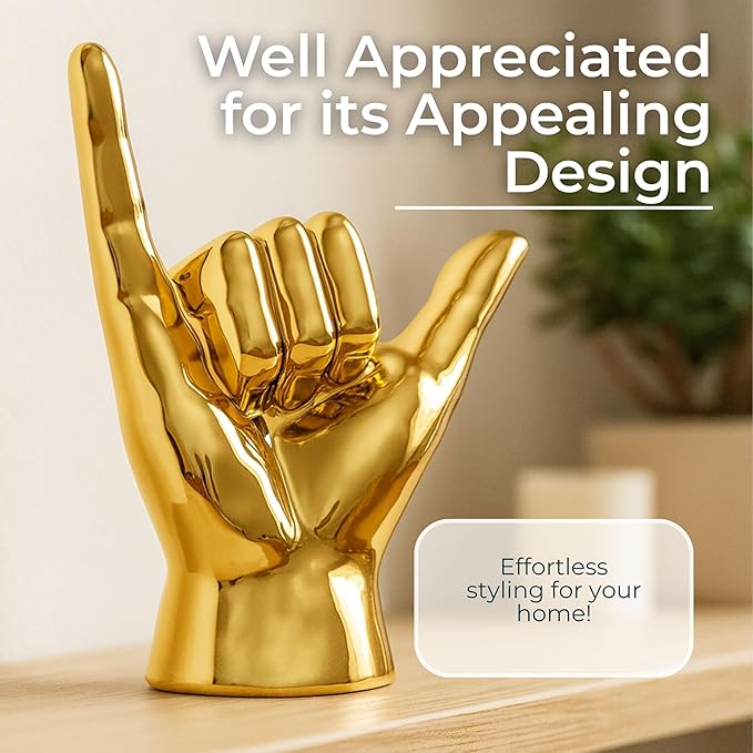 Ceramic Modern Decorative Hand Accent for Table Top & Shelf – Coffee Table Decor for Living Room, Modern Home Decor, Indoor/Outdoor – Chic Stylish Tabletop Accent Piece – 7", Gold