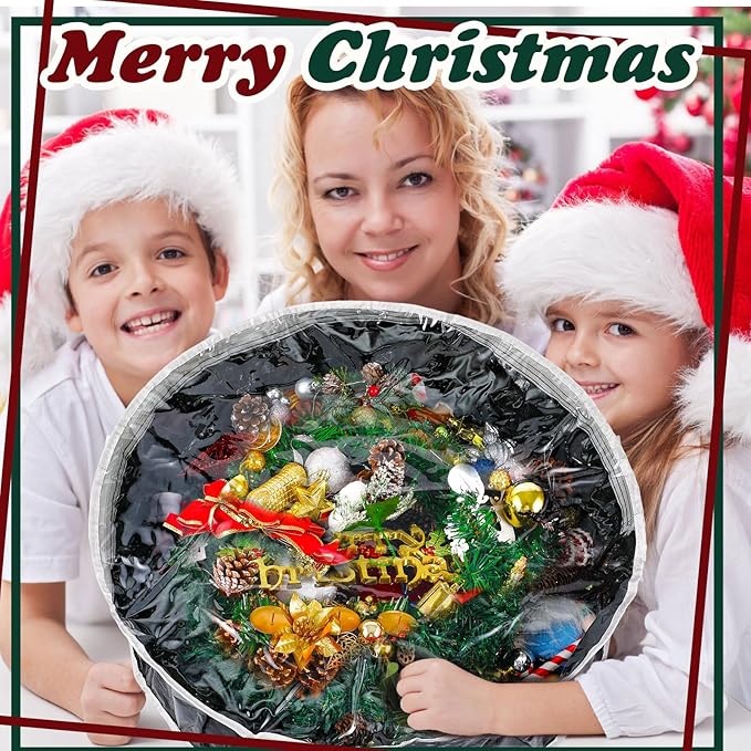 Dunzy 8 Pieces Wreath Container Christmas Wreath Storage Bag Garland Tear Resistant Fabric Round Boxes with Clear Window for Storage for Xmas Holiday Ornament(24×24×7.8 Inch,Black)