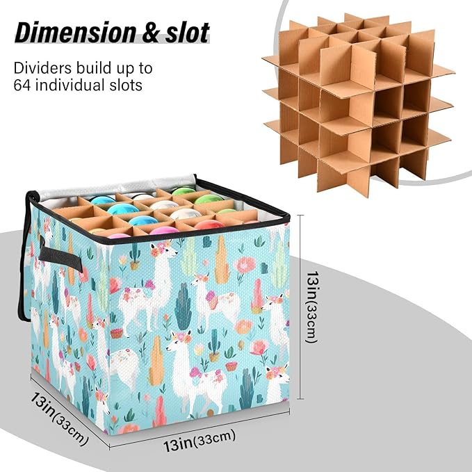 Kigai Alpaca Christmas Ornament Storage Box with Zipper & Adjustable Dividers Holiday Ornament Organizer Xmas Storage Container, 64 Balls