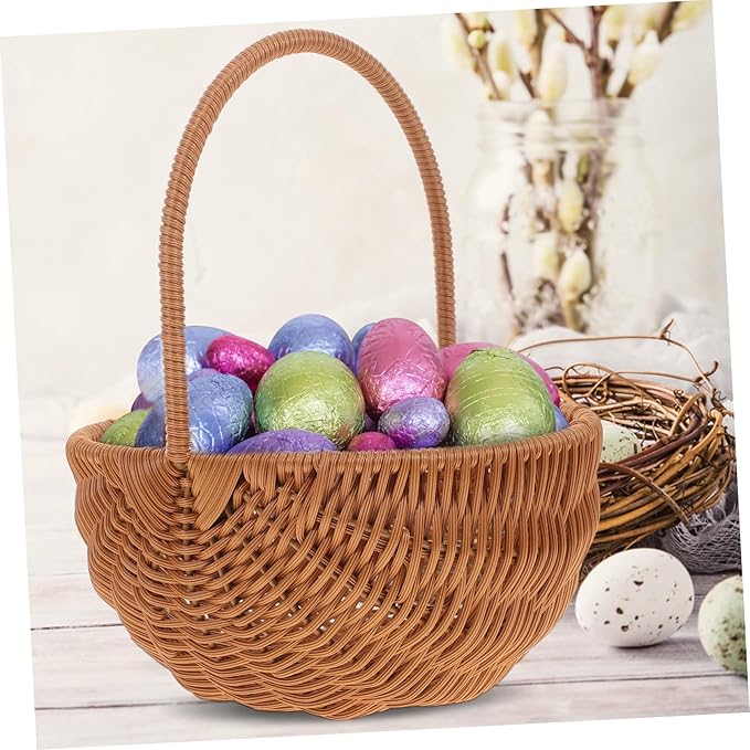 PRETYZOOM Rectangular Mini Easter Storage Basket with Handle Woven Decorative Basket for Eggs Candies and Items for Home Kindergarten Decoration