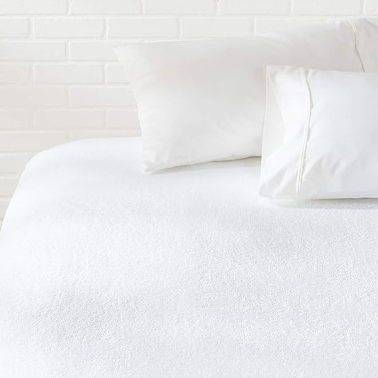 Amazon Basics Waterproof Breathable Mattress Protector, Twin Size, 18 inch Deep, Machine Washable, White
