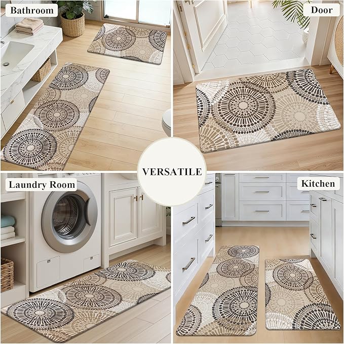 HEBE Anti Fatigue Kitchen Rugs Sets of 2, Non Slip Kitchen Mats for Floor, Waterproof Cushioned Comfort Standing Carpet for Kitchen Sink, Home Office, Laundry Room